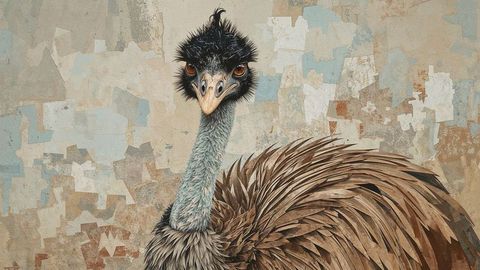 Emu Gazing Against Artistic Textured Background
