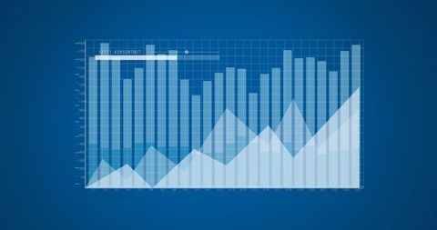 Economic Digital Analysis with Graphs and Charts on Blue Background