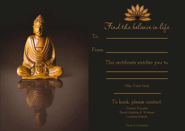 Elegant Buddhist Themed Gift Certificate with Lotus and Buddha Statue - Download Free Stock Templates Pikwizard.com