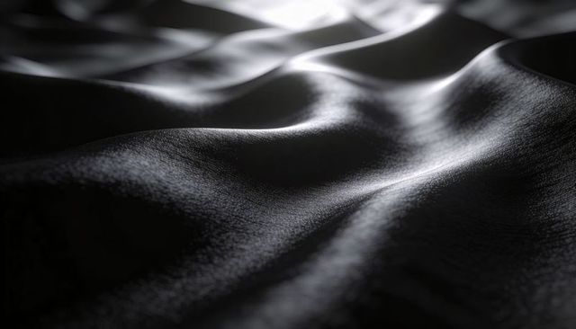 Shimmering Black Satin Waves Glossy Textile Texture with Macro Specular Highlights