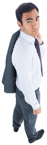 Transparent Confident Businessman Holding Jacket Portrait