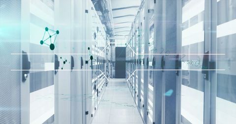 Digital Interface Overlay and Servers in Tech Room - Download Free Stock Images Pikwizard.com