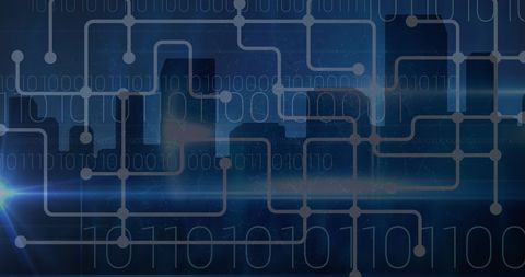 Futuristic Digital Network Cityscape with Binary Code Overlay - Download Free Stock Images Pikwizard.com
