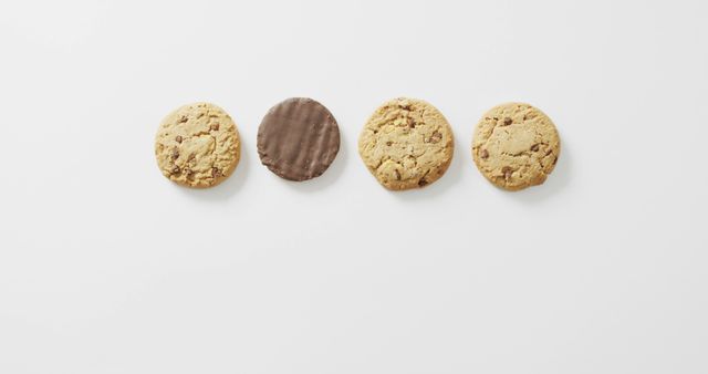 Image of biscuits with chocolate over white background. cookies,bake, food, candy, snacks and sweets concept.