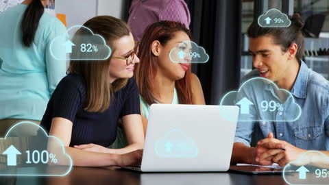 Diverse Team Discussing Cloud Computing Growth in Modern Office