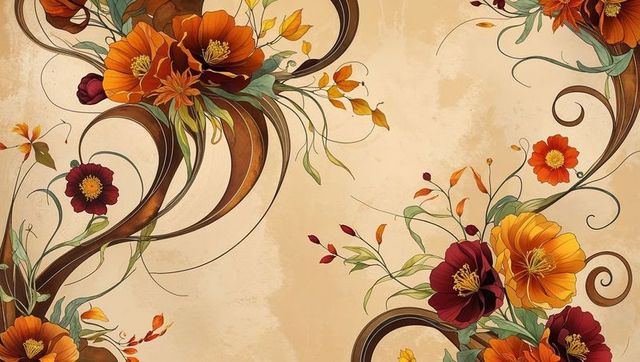 Intricate botanical illustration with swirling floral designs