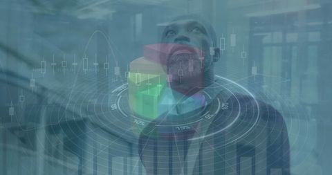 Financial Data Processing with Businessman and Digital Dashboard