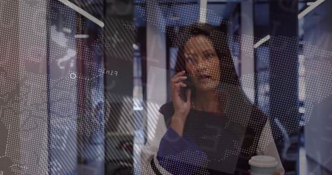 Businesswoman Exploring Global Connections in Modern Workspace