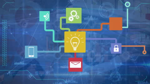 Connected Technology Network with Data Icons and Processes