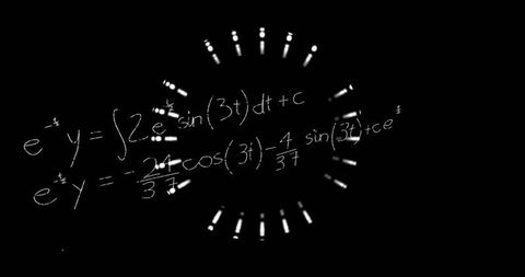 White chalk equations with glowing abstract digital ticks