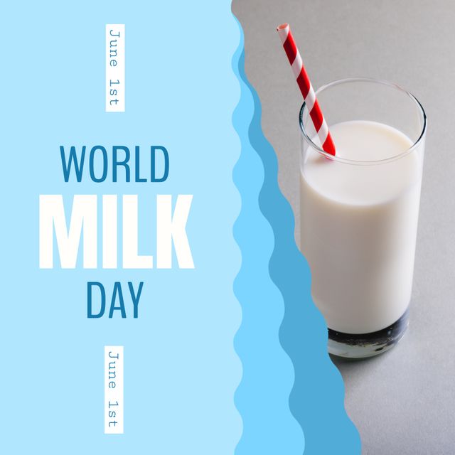 World Milk Day Celebration with Glass of Milk and Straw - Download Free Stock Templates Pikwizard.com