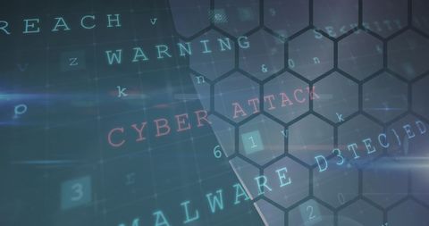 Cyber attack warning with hexagonal grid and digital code