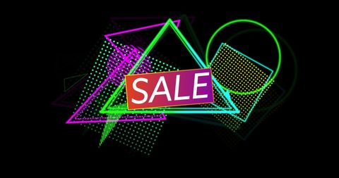 Retro Eighties Style Sale Advertisement with Neon Shapes