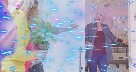 Warm Hospitality Greeting with Friends and Houseplant