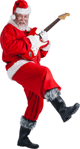 Festive Santa Playing Guitar Transparent Background