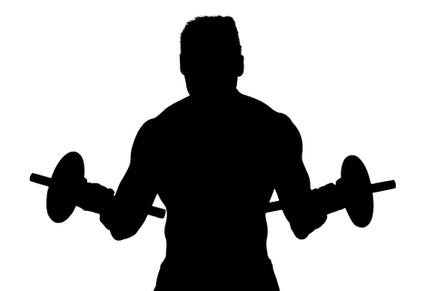 Transparent silhouette of muscular man lifting dumbbells