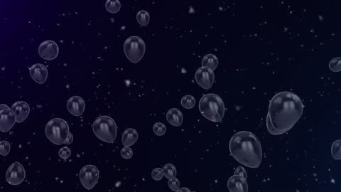 Floating Transparent Balloons with Falling Snowflakes in Dark Sky