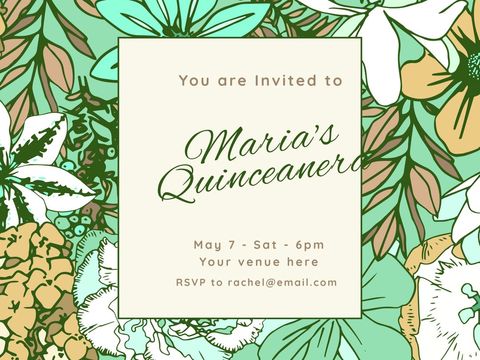 Vibrant Floral Quinceañera Invitation Design - Download Free Stock Templates Pikwizard.com