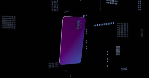 Modern smartphone floating in digital data space