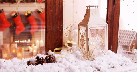 Cozy Christmas Window with Lantern and Snow Decorations - Download Free Stock Images Pikwizard.com