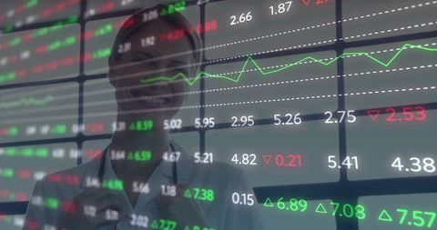 Doctor Analyzing Stock Market Data on Digital Display