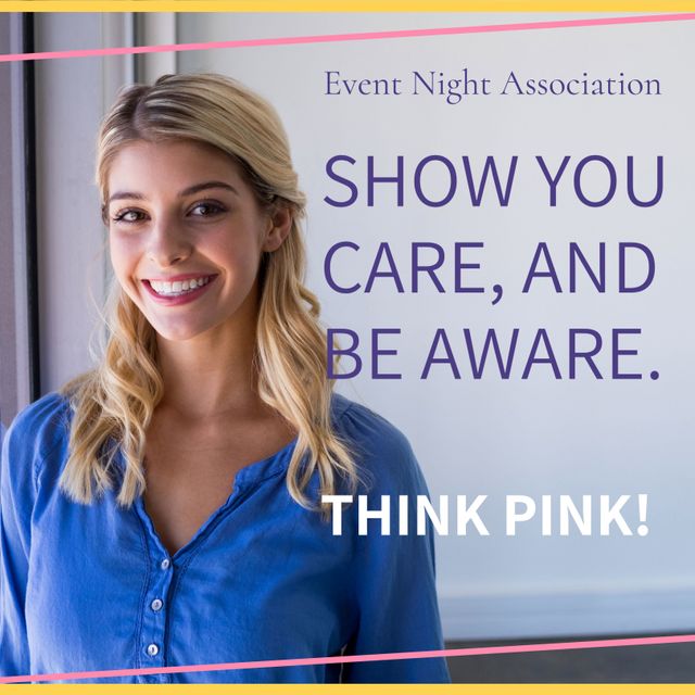 Smiling Woman Promoting Breast Cancer Awareness in Blue Shirt - Download Free Stock Templates Pikwizard.com