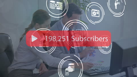 Business Team Analyzing Data with Social Media Overlay