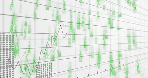 Green Binary Data Streams Overlaid on Ascending Financial Chart Showing +2.6% Growth