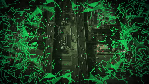 Digital Interface Over Futuristic Cityscape