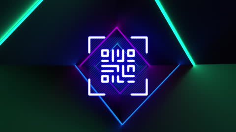 Neon QR Code Display with Vibrant Geometric Designs