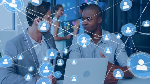 Diverse Professionals Discussing with Network Interface Overlay