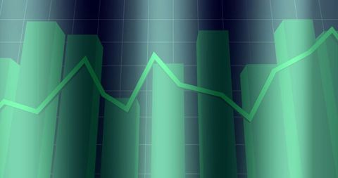 Futuristic 3D Bar Graph With Green Line Chart