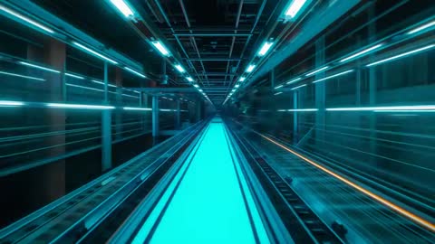 Futuristic Moving Walkway in Neon Corridor