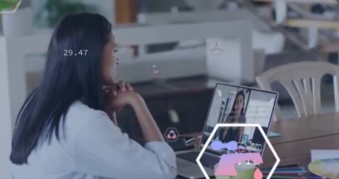 Woman Video Conferencing with Digital Graphics Integration