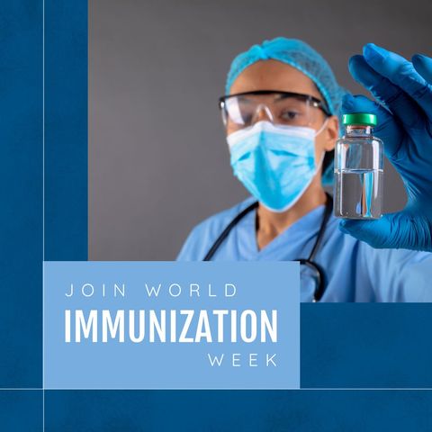 Healthcare Professional Promoting World Immunization Week with Vaccine - Download Free Stock Templates Pikwizard.com