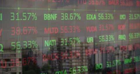 Digital Trading Board Overlayed on Cityscape Background - Download Free Stock Images Pikwizard.com