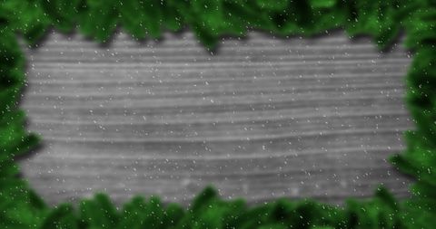 Festive fir tree border with falling snow background