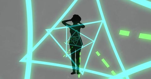 Dynamic Dance Silhouette Against Futuristic Neon Geometrics