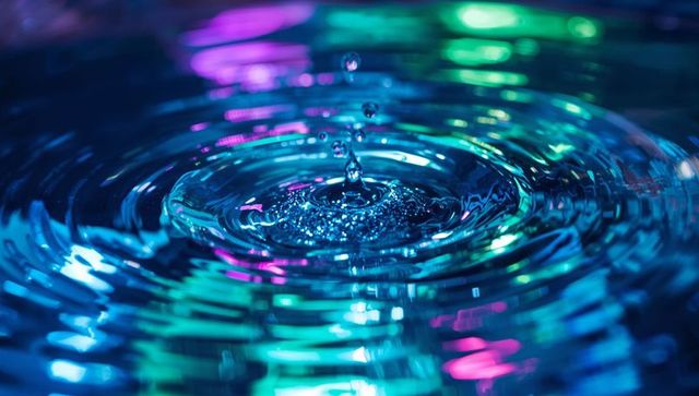 Creating neon water droplet crown with vibrant ripples and colorful led reflections
