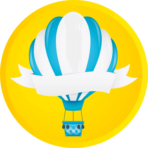 Transparent hot air balloon with blank copy space on yellow circle