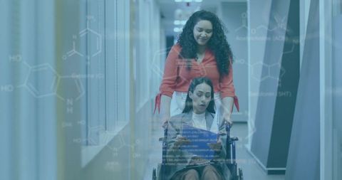 Businesswomen Discussing Data Amidst Blockchain Concepts