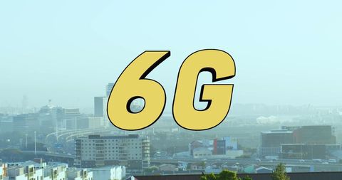Futuristic 6g technology with cityscape background