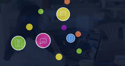 Colorful Social Media Icons Animation on Computer Screen