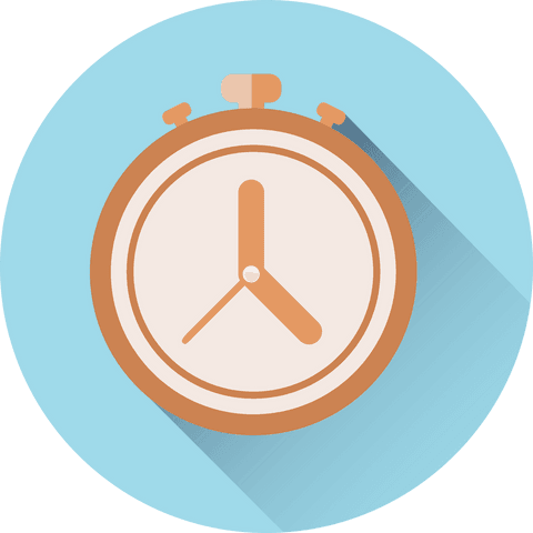 Transparent cartoon stopwatch with long shadow on blue background