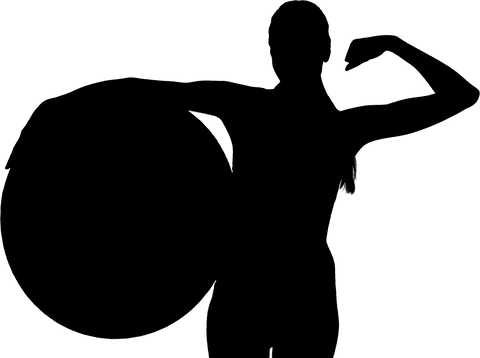 Woman silhouette flexing muscles holding exercise ball transparent background