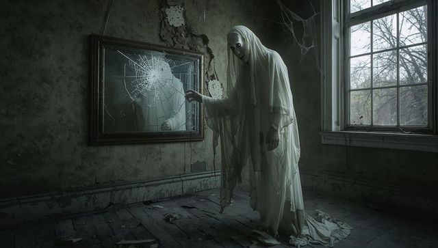 Ethereal ghost haunting abandoned mansion