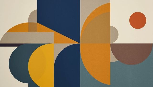 Abstract geometric composition with semicircles and angular shapes