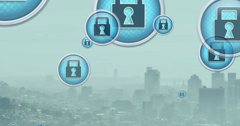 digital security locks over urban skyline - Download Free Stock Images Pikwizard.com