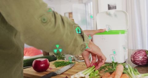 Eco-friendly composting in modern kitchen with fresh vegetables