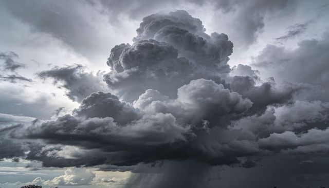 Towering Cumulonimbus Thunderhead Releasing Heavy Rain Shaft Over Open Plains at Dusk